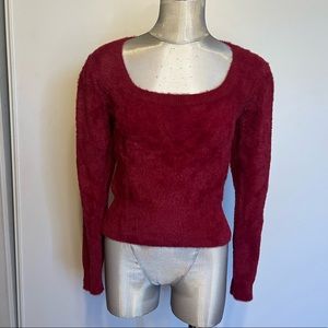 ASTR the label square neck fuzzy red sweater